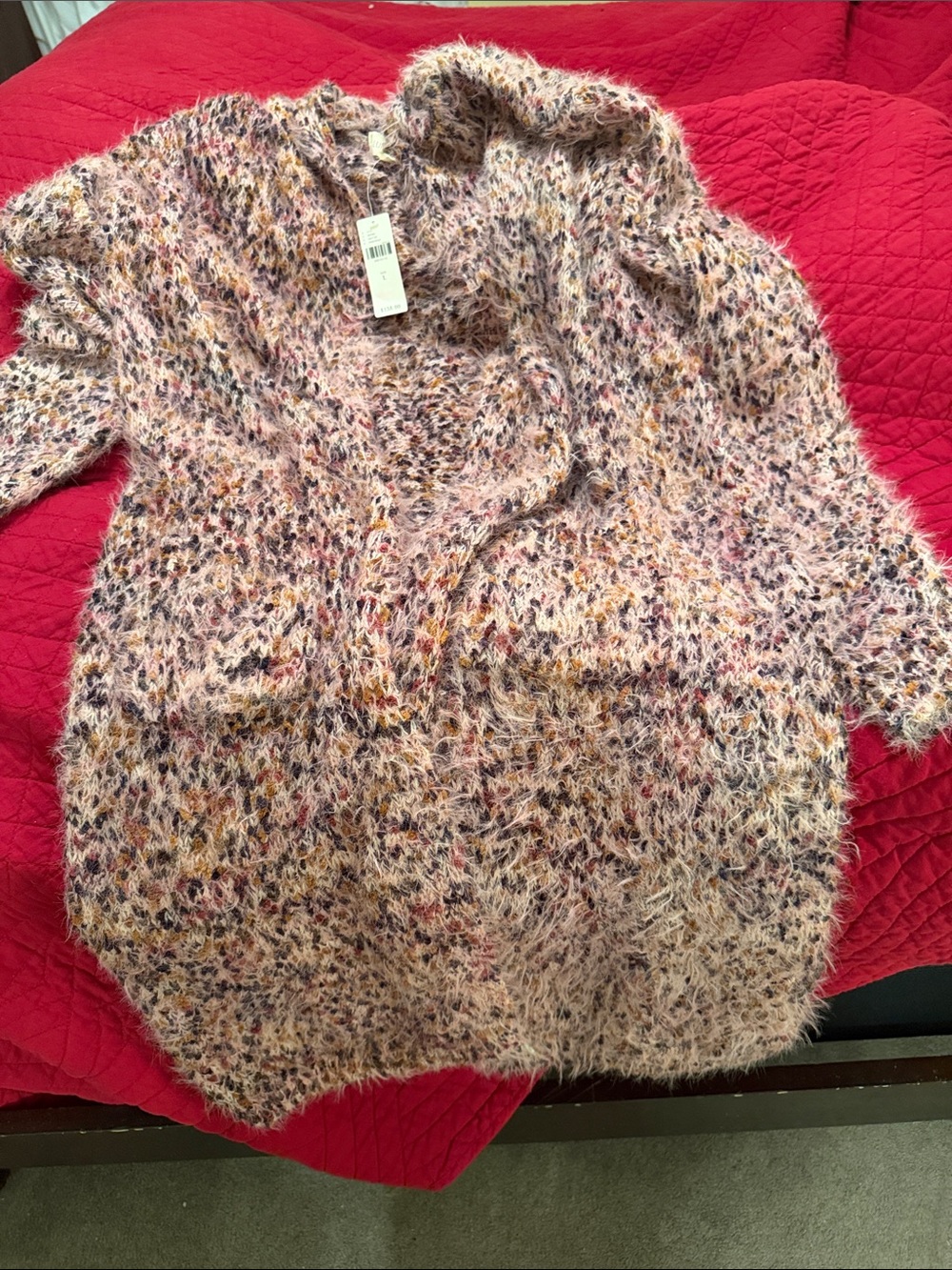 Fuzzy Multicolor Open-Front Women's Cardigan - Pink Blend